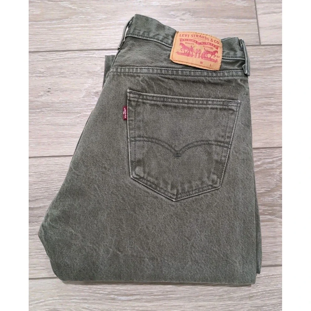 LEVI'S 501 BUTTON FLY MEN'S 34x32(31) WHITE OAK CONE DENIM JEANS OLIVE GREEN EUC
